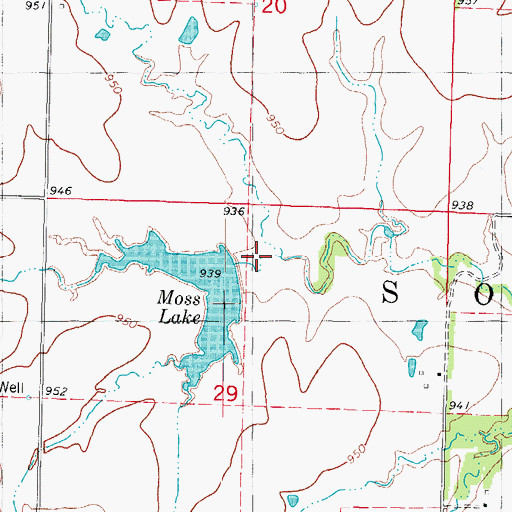 Topographic Map of Moss Lake Dam, MO