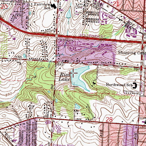 Topographic Map of Riss Lake Dam, MO