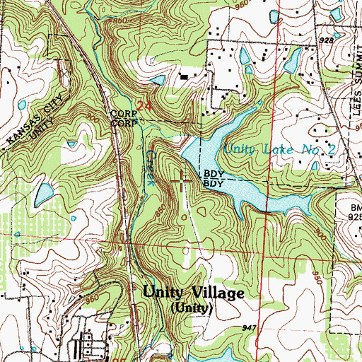 Topographic Map of Unity Lake Number 2 Dam, MO