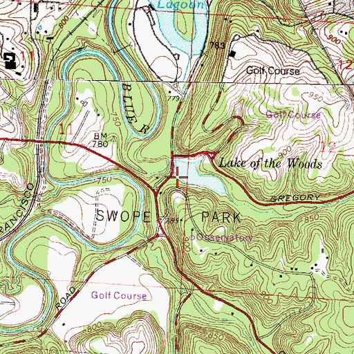 Topographic Map of Gregory Boulevard Dam, MO
