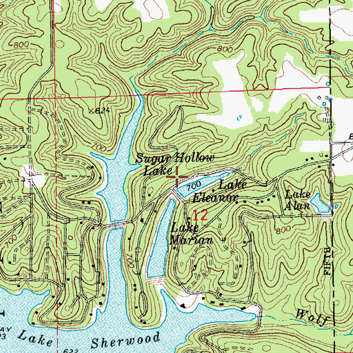 Topographic Map of Lake Eleanor Dam, MO