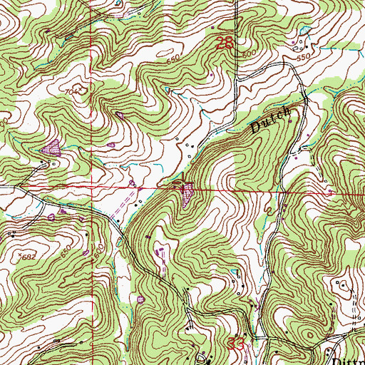 Topographic Map of Kirchners Lake, MO