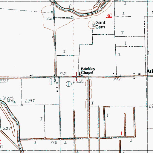 Topographic Map of Brinkleys Chapel Baptist Church, AR