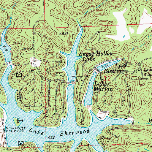 Topographic Map of Sugar Hollow Lake Dam, MO