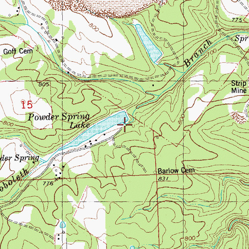 Topographic Map of Powder Spring Lake Dam, MO
