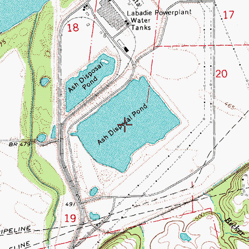 Topographic Map of Ash Disposal Pond, MO