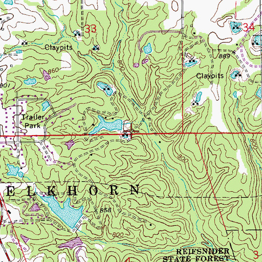 Topographic Map of Money Sunk Ranch Dam, MO