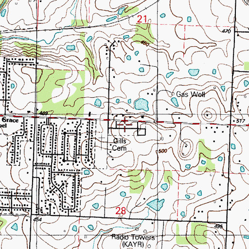 Topographic Map of Gills Cemetery, AR