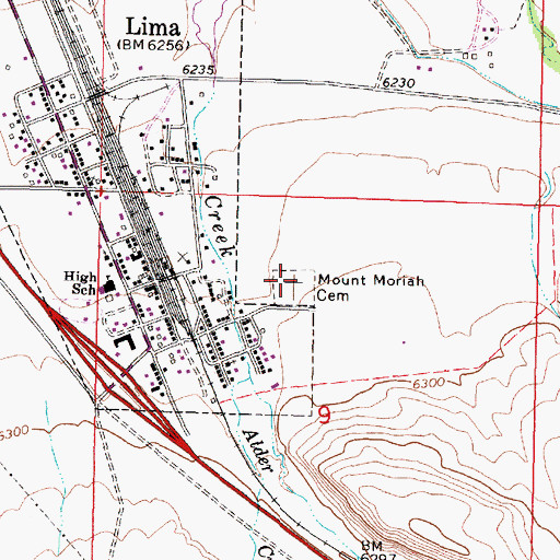 Topographic Map of Mount Moriah Cemetery, MT
