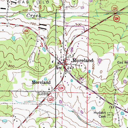 Topographic Map of Moreland, AR