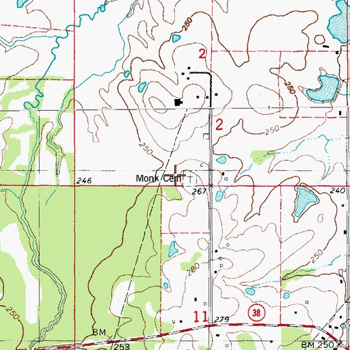 Topographic Map of Monk Cemetery, AR