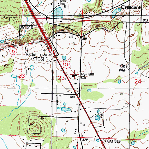 Topographic Map of Rye Hill Baptist Church, AR