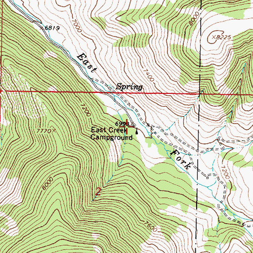 Topographic Map of East Creek Campground, MT