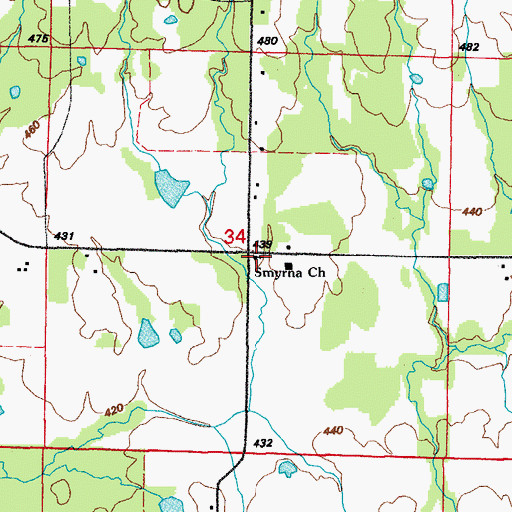 Topographic Map of Smyrna Baptist Church, AR