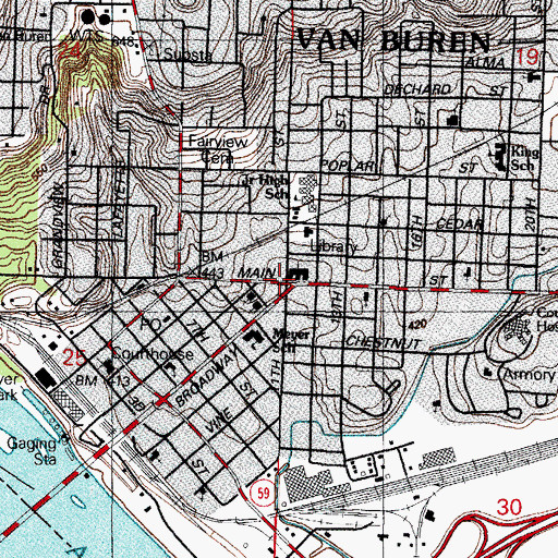 Topographic Map of Van Buren, AR