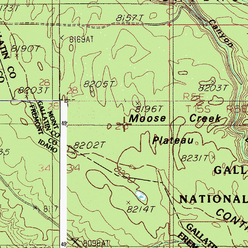 Topographic Map of Moose Creek Plateau, MT