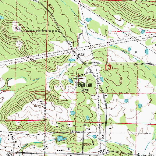 Topographic Map of Ball Hill Cemetery, AR