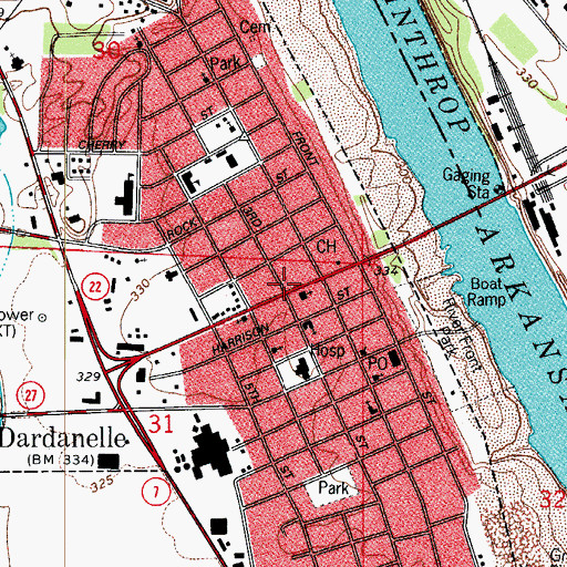 Topographic Map of Dardanelle, AR