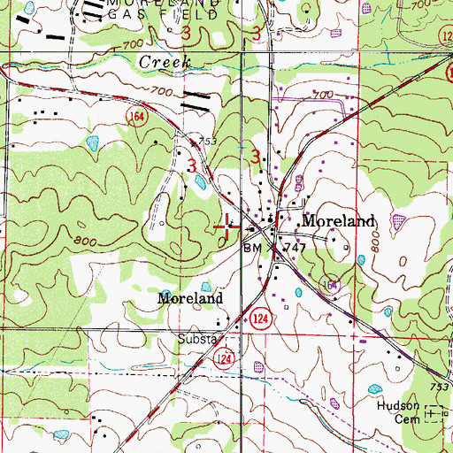 Topographic Map of Moreland United Methodist Church, AR
