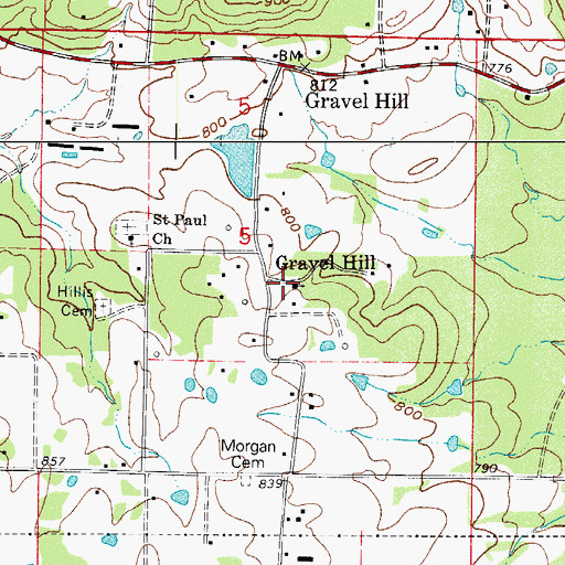 Topographic Map of Gravel Hill Church of Christ, AR
