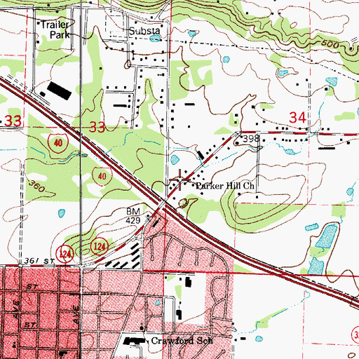 Topographic Map of Parker Hill Church, AR