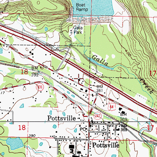 Topographic Map of Pottsville Assembly of God Church, AR
