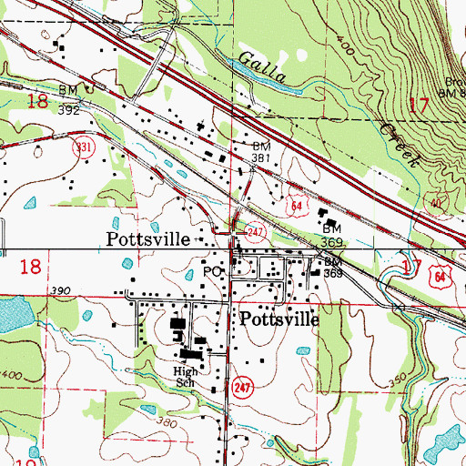 Topographic Map of Pottsville United Methodist Church, AR