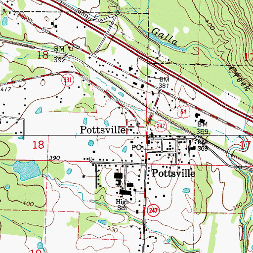 Topographic Map of Pottsville First Baptist Church, AR