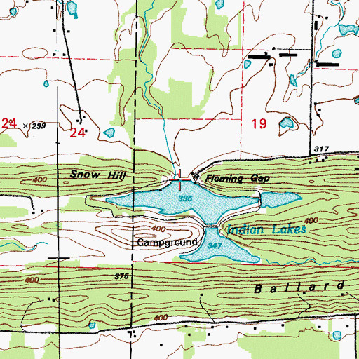 Topographic Map of Indianhead Lake Dam, AR
