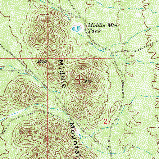 Topographic Map of Middle Mountain, AZ
