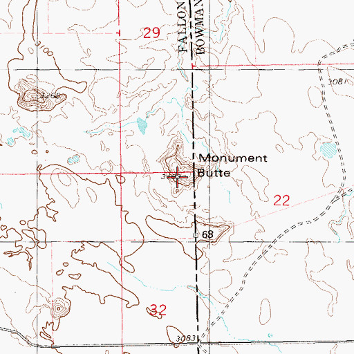 Topographic Map of Monument Butte, MT