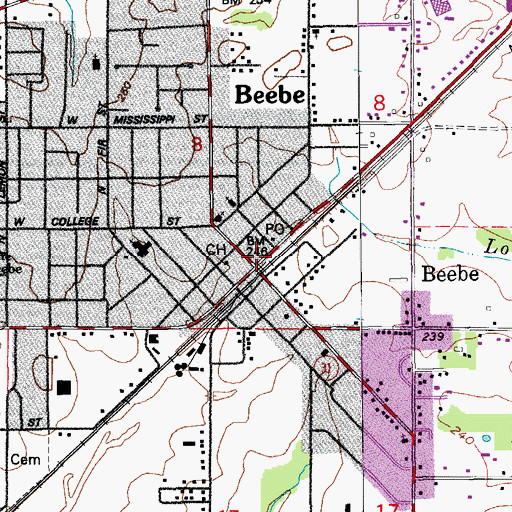 Topographic Map of Beebe, AR