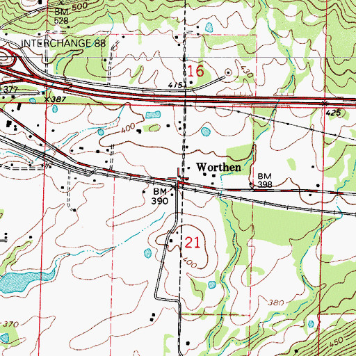 Topographic Map of Worthen, AR