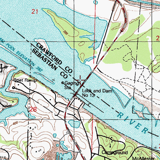 Topographic Map of Lock and Dam Number 13, AR