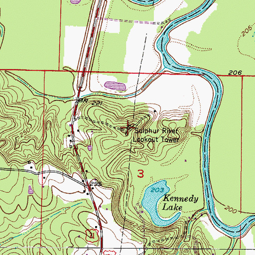Topographic Map of Sulphur River Lookout Tower, AR