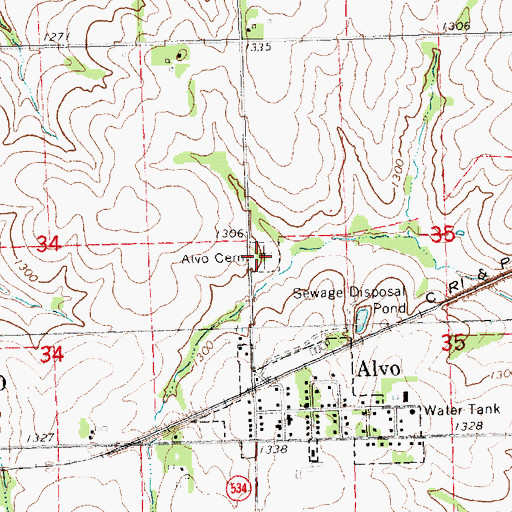 Topographic Map of Alvo Cemetery, NE