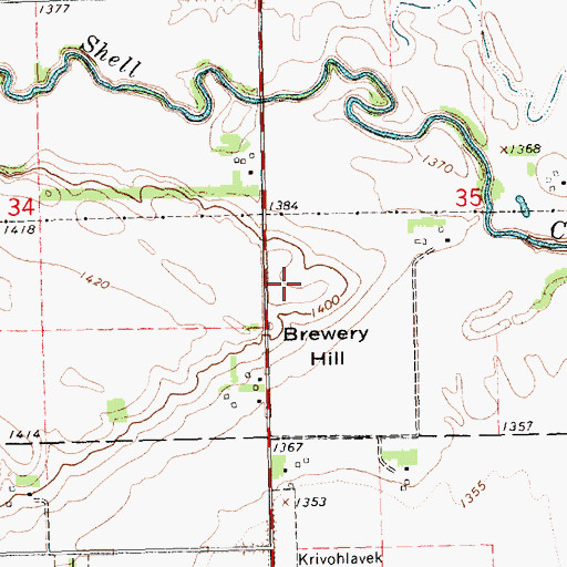 Topographic Map of Brewery Hill, NE