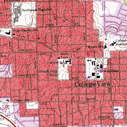 Topographic Map of Calvert Elementary School, NE
