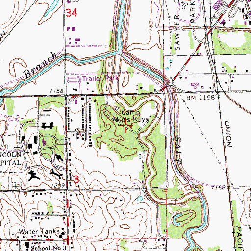 Topographic Map of Camp Minis Kuya, NE