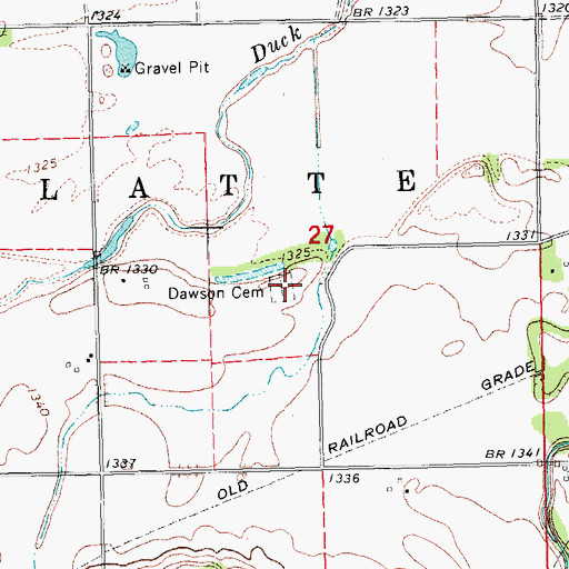 Topographic Map of Dawson Cemetery, NE