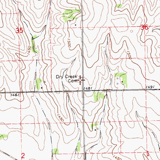 Topographic Map of Dry Creek Cemetery, NE