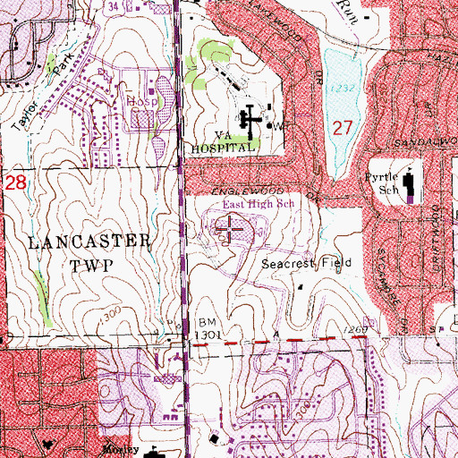 Topographic Map of Lincoln East High School, NE