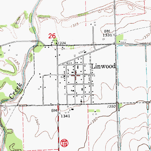 Topographic Map of Linwood, NE