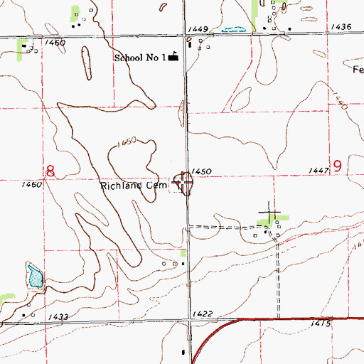 Topographic Map of Richland Cemetery, NE