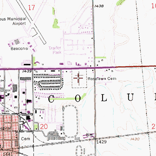 Topographic Map of Roselawn Cemetery, NE