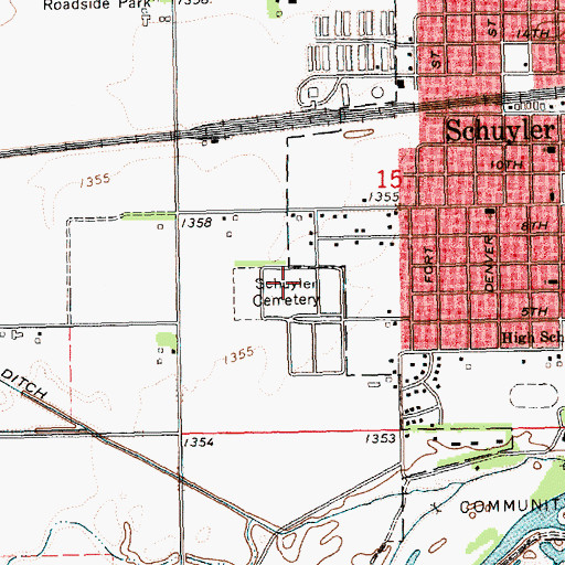 Topographic Map of Schuyler Cemetery, NE