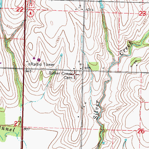 Topographic Map of Silver Creek Cemetery, NE