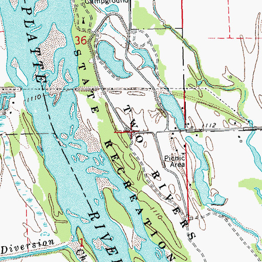 Topographic Map of Two Rivers State Recreation Area, NE