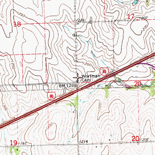 Topographic Map of Wortman Cemetery, NE