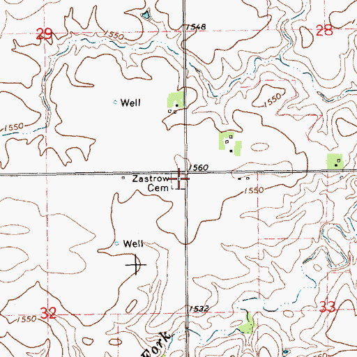 Topographic Map of Zastrow Cemetery, NE